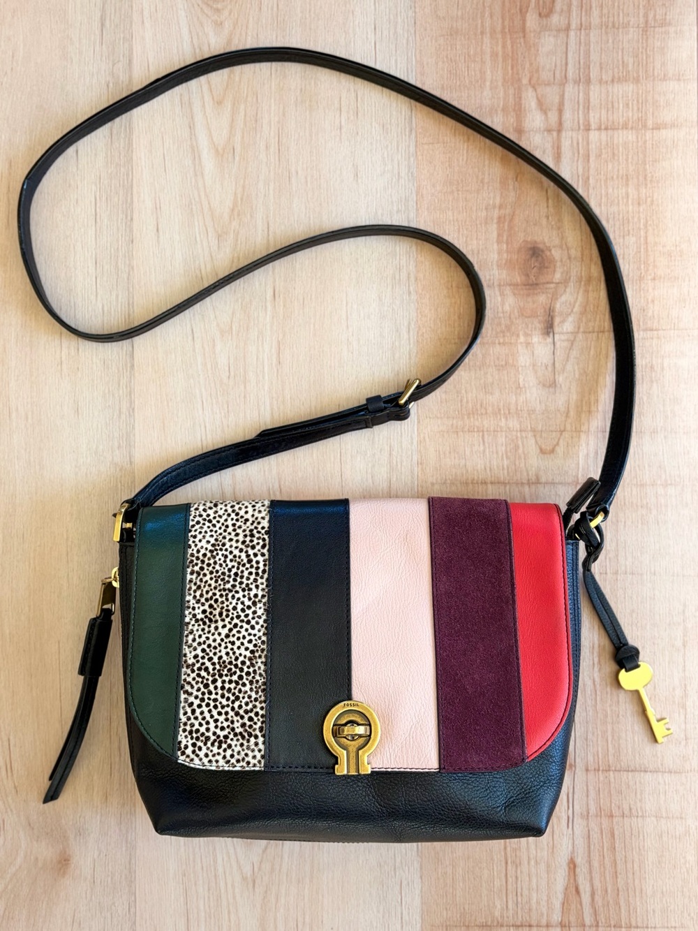 Fossil Maya Leather Color-block Small Flap Crossbody Shoulder Bag